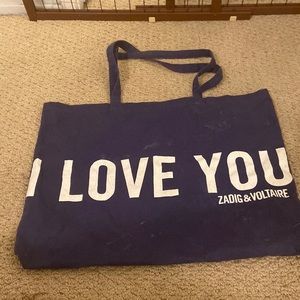 zadig & voltaire “i love you” canvas tote